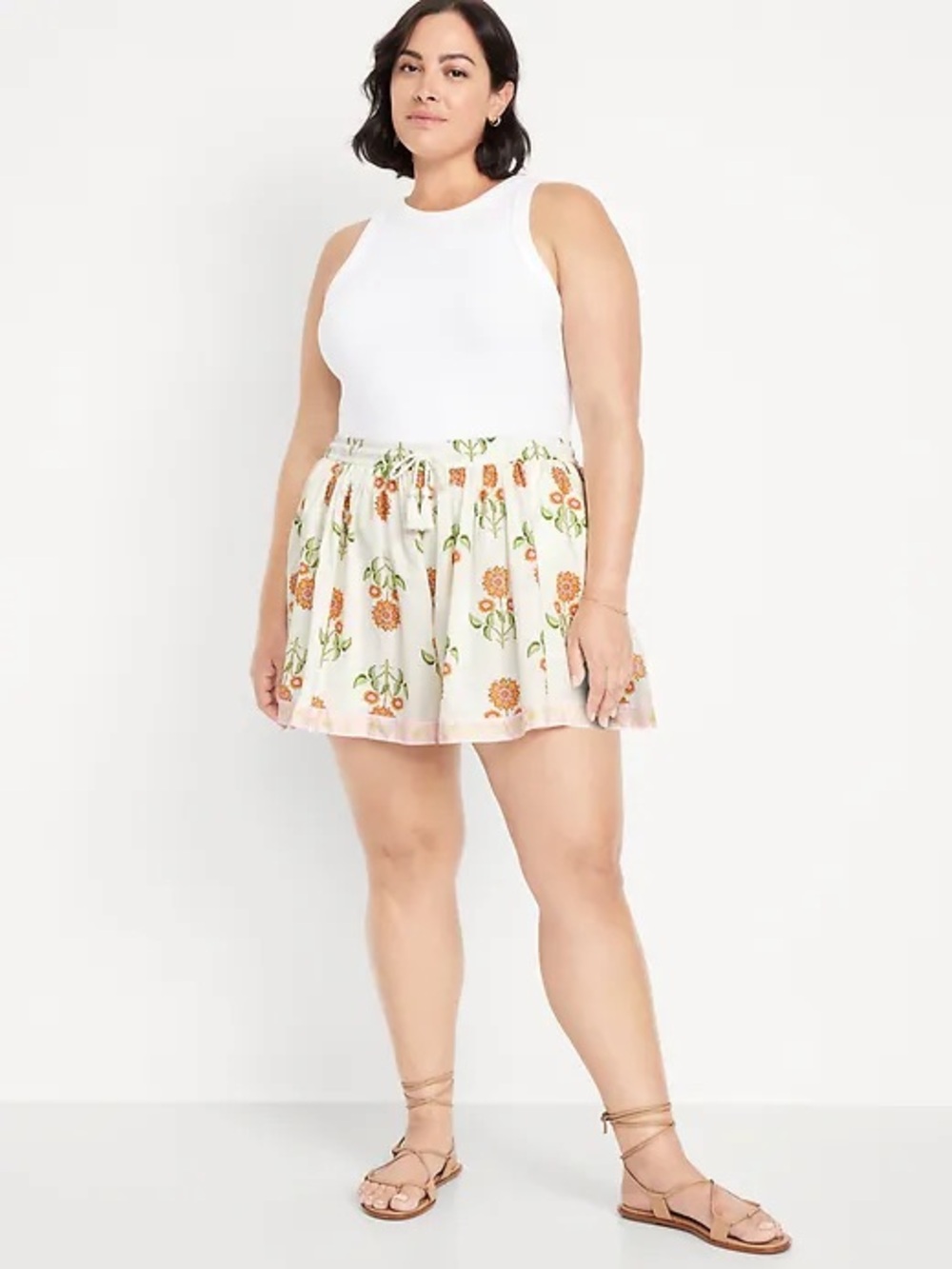 Floral Print Shorts in Cream and Orange